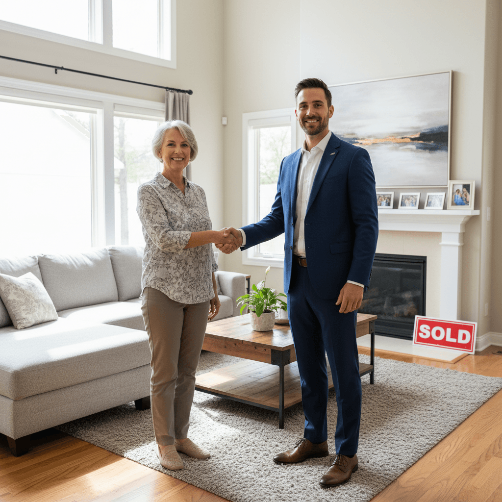 Real estate professional meeting with property owner