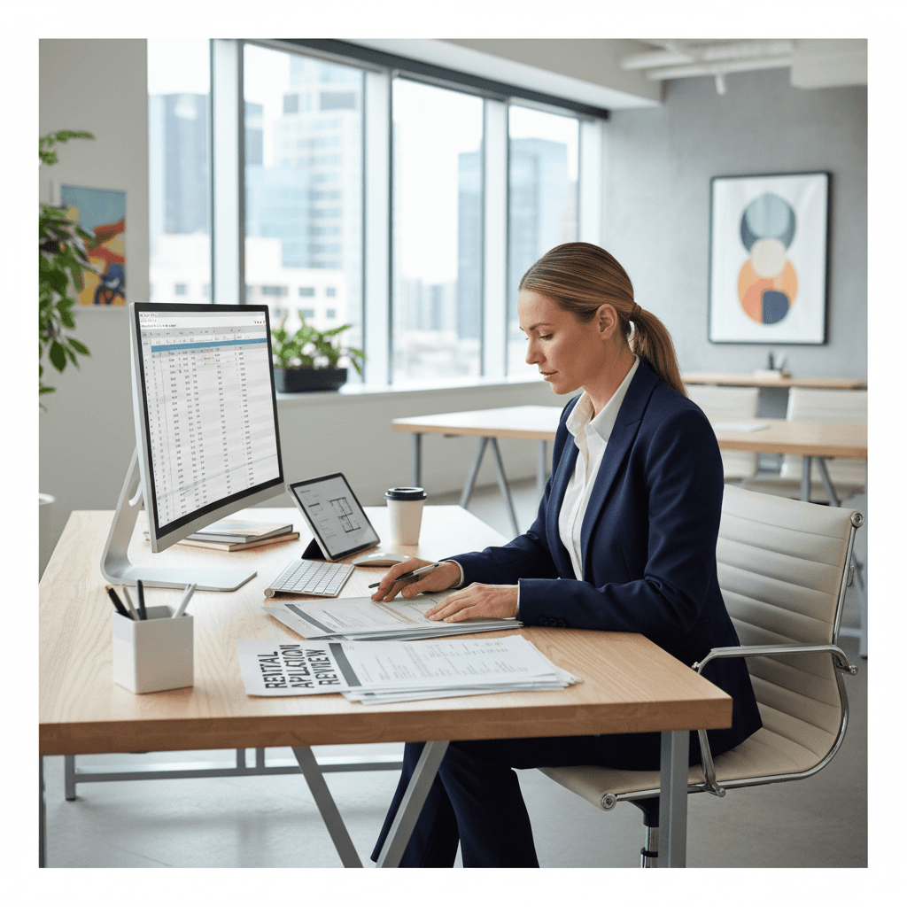 Property manager reviewing tenant screening documents